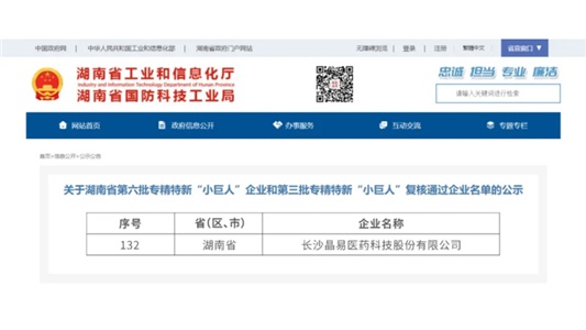 晶易醫(yī)藥成功通過第三批國家級專精特新“小巨人”復核